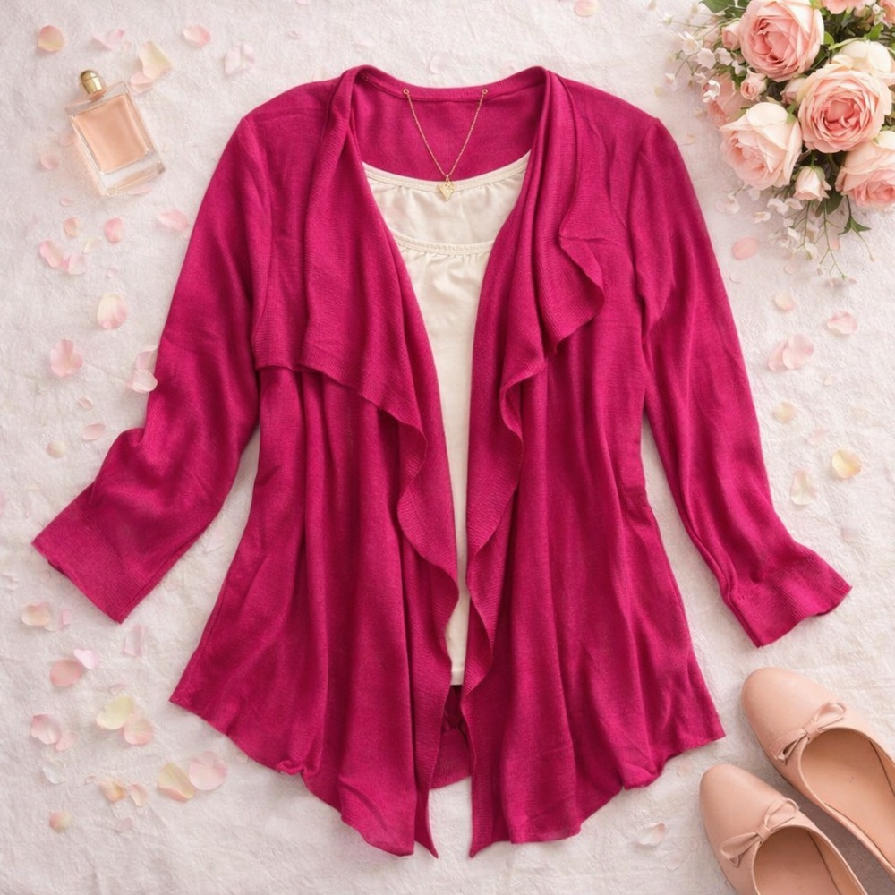 Lane Bryant Pink Open Front Drape Cardigan Size 14/16W Lightweight Longline